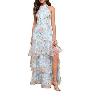 Lulus Forever Exceptional Light Blue Floral Halter
Organza Maxi Dress NWT Small
